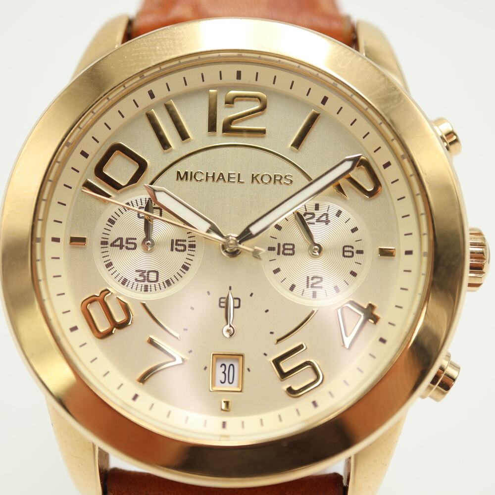Michael Kors Mercer Gold Tone 42mm Chronograph Watch Leather MK2251 New Battery - Picture 5 of 11